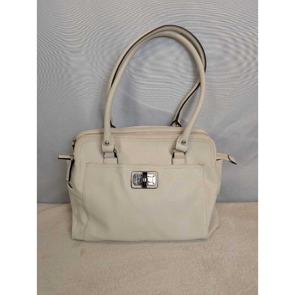 White Simulated Leather Tote Bag Satchel Top Handle Purse Shoulder Bag